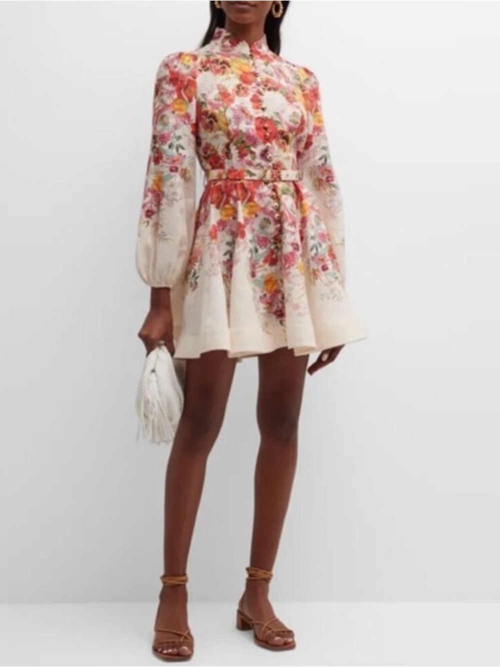 Zimmermann Wonderland Buttoned Mini Dress Floral Red Pink | sz 0 US 2 UK6